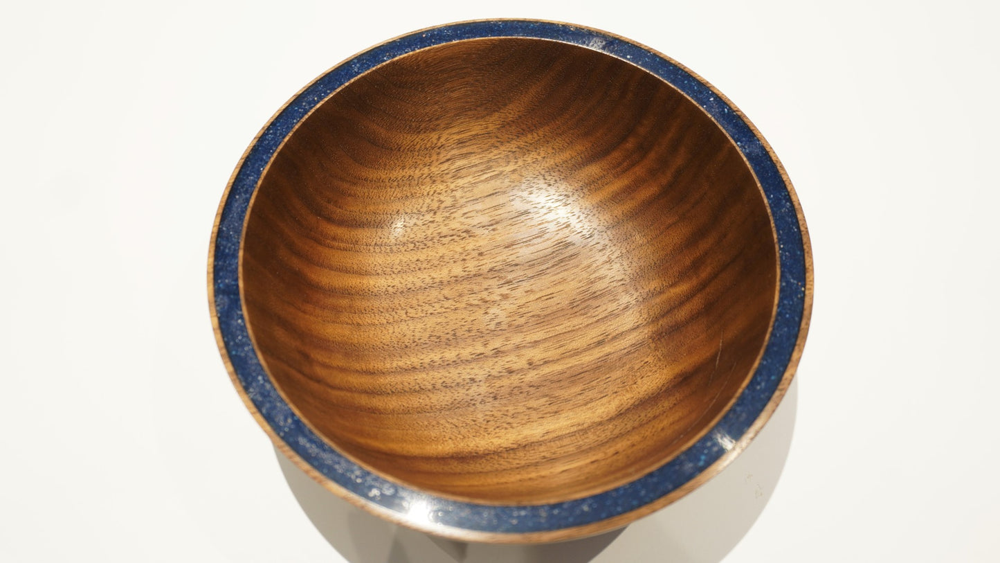 Walnut Bowl with Blue Stone Inlay