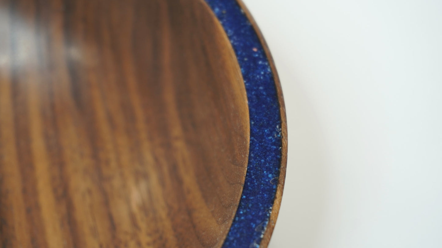 Walnut Bowl with Blue Stone Inlay