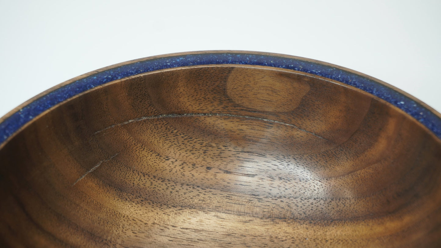 Walnut Bowl with Blue Stone Inlay