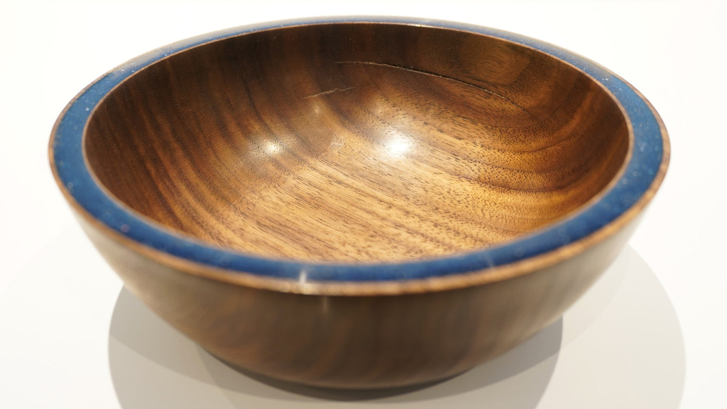 Walnut Bowl with Blue Stone Inlay