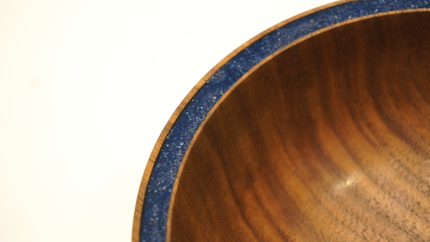 Walnut Bowl with Blue Stone Inlay